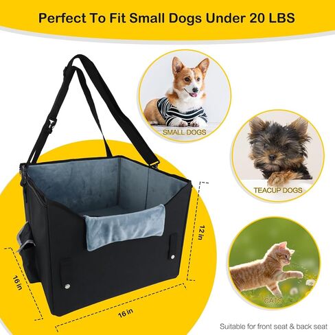 Dog Cat Car Seat, Collapsible Dog Car Carrier for Small Dogs, Travel Pet Car Booster Seat with Fleece Liner for Small Dog Cat up to 20 lbs in Saudi Arabia