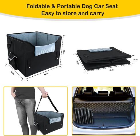 Dog Cat Car Seat, Collapsible Dog Car Carrier for Small Dogs, Travel Pet Car Booster Seat with Fleece Liner for Small Dog Cat up to 20 lbs in Saudi Arabia