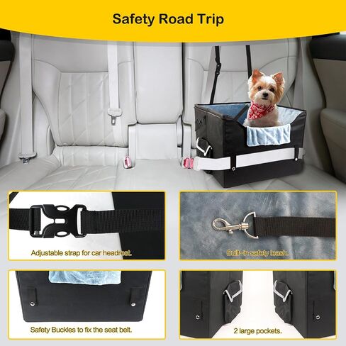 Dog Cat Car Seat, Collapsible Dog Car Carrier for Small Dogs, Travel Pet Car Booster Seat with Fleece Liner for Small Dog Cat up to 20 lbs in Saudi Arabia