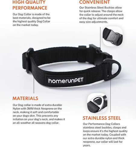 HomeRunPet Ultra Durable Performance Dog Collar, Stainless Steel, Breathable Neoprene Padding, Adjustable Pet Collar for Small, Medium, Large Dogs, High Performance, Easy Clean(M) in Saudi Arabia