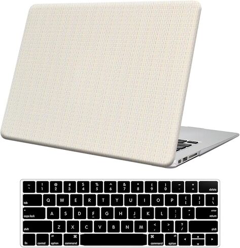 KEROM متوافق مع حافظة MacBook Pro 15 بوصة 2019 2018 2017 2016 الإصدار A1990 A1707 مع شريط اللمس، حافظة صلبة من الجلد المنسوج وغطاء لوحة المفاتيح، بها فتحة شعار، بيج in Kuwait
