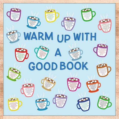 Winter Bulletin Board Set Hot Cocoa Marshmallow Classroom Decoration Warm Up With A Good Book Bulletin Board Decoration Cocoa Paper Cutouts for School Home Reading DIY Craft Chalkboard Wall Decor in Saudi Arabia