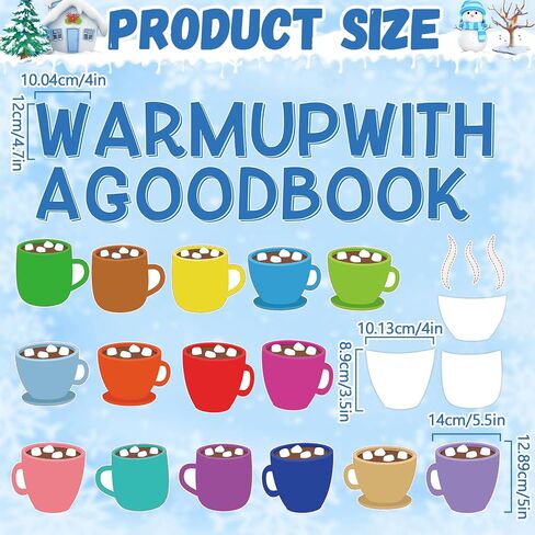 Winter Bulletin Board Set Hot Cocoa Marshmallow Classroom Decoration Warm Up With A Good Book Bulletin Board Decoration Cocoa Paper Cutouts for School Home Reading DIY Craft Chalkboard Wall Decor in Saudi Arabia