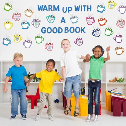 Winter Bulletin Board Set Hot Cocoa Marshmallow Classroom Decoration Warm Up With A Good Book Bulletin Board Decoration Cocoa Paper Cutouts for School Home Reading DIY Craft Chalkboard Wall Decor in Saudi Arabia