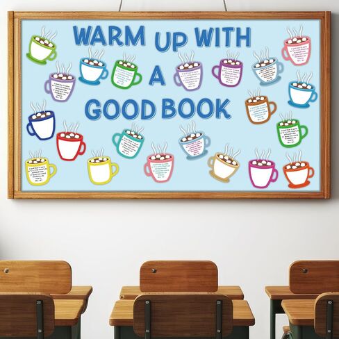 Winter Bulletin Board Set Hot Cocoa Marshmallow Classroom Decoration Warm Up With A Good Book Bulletin Board Decoration Cocoa Paper Cutouts for School Home Reading DIY Craft Chalkboard Wall Decor in Saudi Arabia