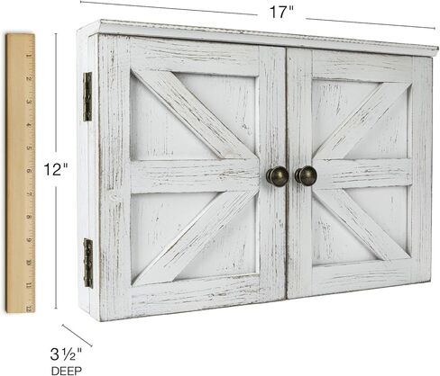 منتجات Excello Global سبورة مغناطيسية خشبية ريفية: خزانة مدخل مثبتة على الحائط مقاس 12 × 17 بوصة تشتمل على لوح الفلين ورف عرض منظم لسبورة الطباشير القابلة للمسح وخطافات المفاتيح (أبيض) in Kuwait