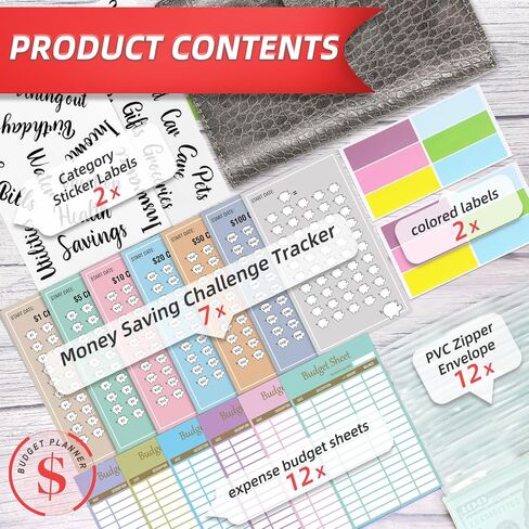 2 in 1 Money Saving Binder, A6 Budget Binder with 12pcs Zipper Cash Envelopes, Money Saving Challenge Tracker & Expense Sheets, Cash Stuffing Binder for Budget Planner in Saudi Arabia
