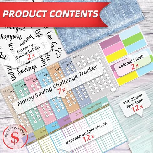 2 in 1 Money Saving Binder, A6 Budget Binder with 12pcs Zipper Cash Envelopes, Money Saving Challenge Tracker & Expense Sheets, Cash Stuffing Binder for Budget Planner in Saudi Arabia
