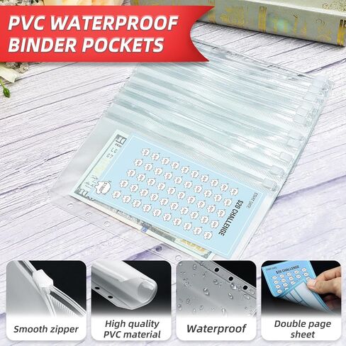 2 in 1 Money Saving Binder, A6 Budget Binder with 12pcs Zipper Cash Envelopes, Money Saving Challenge Tracker & Expense Sheets, Cash Stuffing Binder for Budget Planner in Saudi Arabia