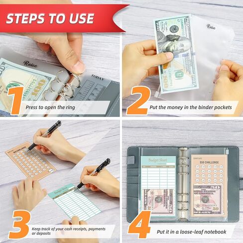 2 in 1 Money Saving Binder, A6 Budget Binder with 12pcs Zipper Cash Envelopes, Money Saving Challenge Tracker & Expense Sheets, Cash Stuffing Binder for Budget Planner in Saudi Arabia