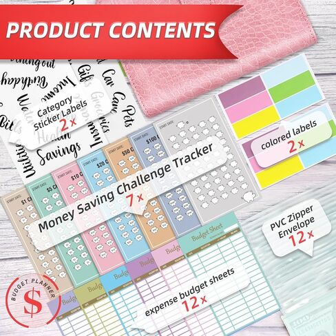 2 in 1 Money Saving Binder, A6 Budget Binder with 12pcs Zipper Cash Envelopes, Money Saving Challenge Tracker & Expense Sheets, Cash Stuffing Binder for Budget Planner in Saudi Arabia