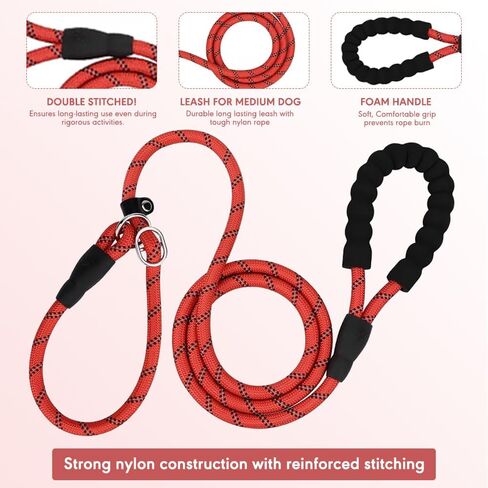 Reflective Slip Leash for Dogs with Soft Padding - Adjustable Heavy Duty Dog Leash for Dogs 2 in 1 Collar and 6 Foot Dog Leash for Training - Highly Reflective Nylon Slip Leash for Dogs in Saudi Arabia