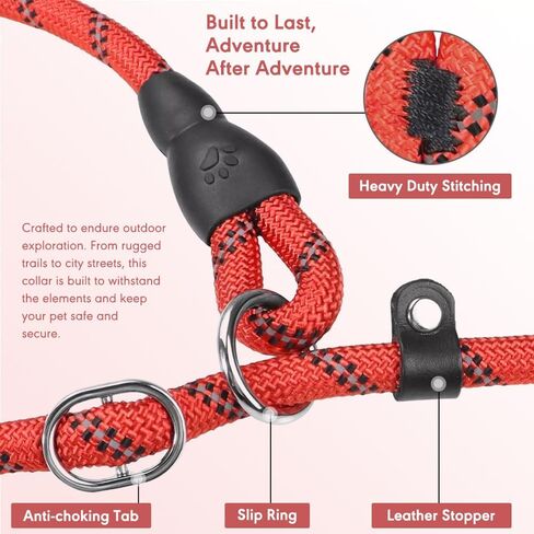 Reflective Slip Leash for Dogs with Soft Padding - Adjustable Heavy Duty Dog Leash for Dogs 2 in 1 Collar and 6 Foot Dog Leash for Training - Highly Reflective Nylon Slip Leash for Dogs in Saudi Arabia