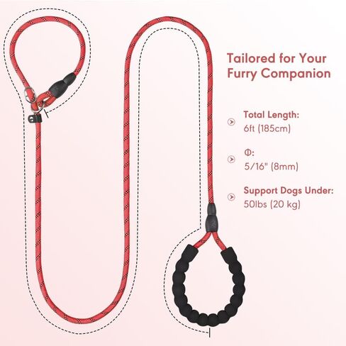 Reflective Slip Leash for Dogs with Soft Padding - Adjustable Heavy Duty Dog Leash for Dogs 2 in 1 Collar and 6 Foot Dog Leash for Training - Highly Reflective Nylon Slip Leash for Dogs in Saudi Arabia