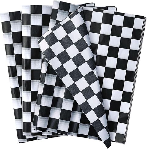 MUNILAIL 100 Sheets Checkered Tissue Paper 14 x 20 Inches Black and White Gift Wrapping Paper Race Car Art Paper for Birthday Party Decorations Packaging Tissue Paper in Saudi Arabia
