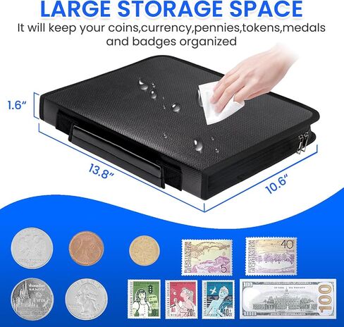Coin Collection Supplies Holder for Collectors with Handle, Fireproof 400 Pockets Coin Collection Book & 36 Paper Money Organizer Binder for Coin Currency Collection Supplies,Pennies (Black) in Kuwait