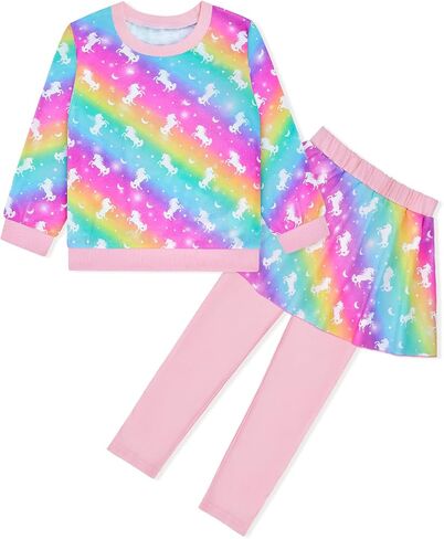 Toddler Kid Girl Clothing Set Outfit Long Sleeve Top, Unicorn Print Pantskirts Fall Winter Outfit Set in Kuwait