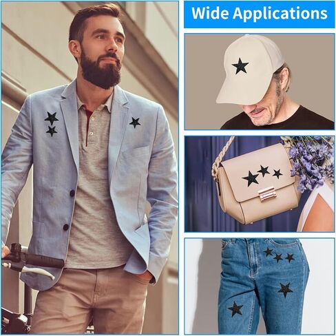 37Pcs 6Sizes Star Patches Iron On,Star Appliques Rhinestone Adhesive Iron on Star Patches Adhesive Applique Glitter Repair Patch for Clothes Bag Pants Shoes Cellphone Decor DIY Accessory(Black) in Kuwait