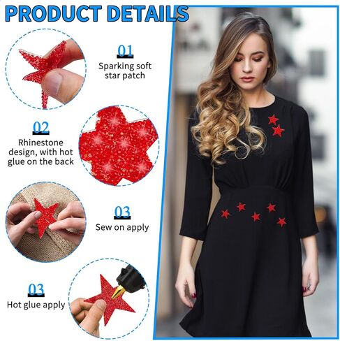 37Pcs 6Sizes Star Patches Iron On,Star Appliques Rhinestone Adhesive Iron on Star Patches Adhesive Applique Glitter Repair Patch for Clothes Bag Pants Shoes Cellphone Decor DIY Accessory(Black) in Kuwait