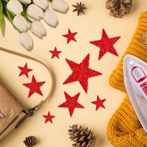 37Pcs 6Sizes Star Patches Iron On,Star Appliques Rhinestone Adhesive Iron on Star Patches Adhesive Applique Glitter Repair Patch for Clothes Bag Pants Shoes Cellphone Decor DIY Accessory(Black) in Kuwait