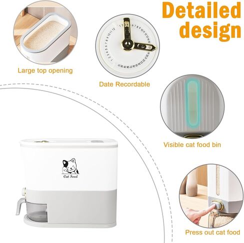حاوية تخزين طعام القطط الأليفة، حاويات طعام جافة كبيرة للقطط بسعة 6 إلى 7 رطل مع كوب قياس، موزع طعام للكلاب والقطط مقاوم للطقس لمخزن المطبخ - رمادي/أبيض in Kuwait