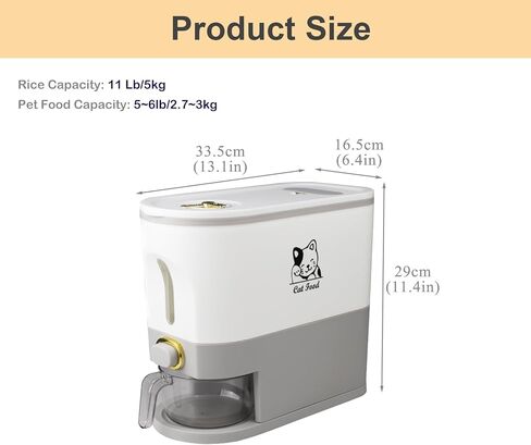 حاوية تخزين طعام القطط الأليفة، حاويات طعام جافة كبيرة للقطط بسعة 6 إلى 7 رطل مع كوب قياس، موزع طعام للكلاب والقطط مقاوم للطقس لمخزن المطبخ - رمادي/أبيض in Kuwait