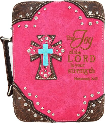 Embroidered Verse Scripture Western Bible Cover Book Carrying Case for Women Extra Strap Crossbody Purse in Saudi Arabia