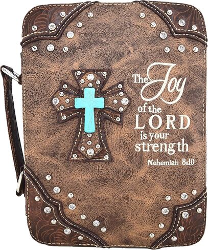 Embroidered Verse Scripture Western Bible Cover Book Carrying Case for Women Extra Strap Crossbody Purse in Saudi Arabia