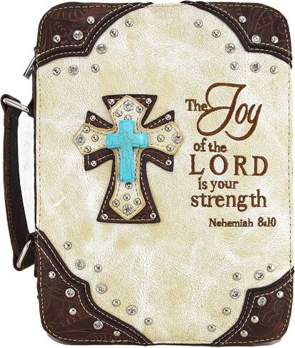 Embroidered Verse Scripture Western Bible Cover Book Carrying Case for Women Extra Strap Crossbody Purse in Saudi Arabia