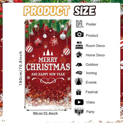 زينة باب عيد الميلاد الحمراء مقاس كبير لعيد الميلاد المجيد وغطاء باب رأس السنة الجديدة لديكورات حفلات عيد الميلاد، 71 × 35 بوصة in Kuwait