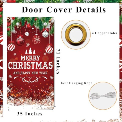 زينة باب عيد الميلاد الحمراء مقاس كبير لعيد الميلاد المجيد وغطاء باب رأس السنة الجديدة لديكورات حفلات عيد الميلاد، 71 × 35 بوصة in Kuwait