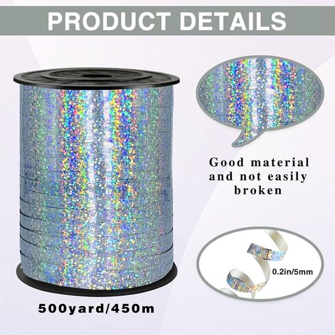 500 Yards Sliver Laser Curling Ribbon,1/5" Holographic Curly Ribbons,Curling Shiny Ribbon for Gifts Package Wrapping, Party Festival Art Craft Decor,Florists, Weddings,Bows,Crafts wrap in Saudi Arabia