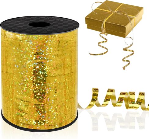 شريط تجعيد ذهبي، شريط تجعيد بطول 500 ياردة لتغليف الهدايا، سلسلة بالون 1/5 بوصة، شريط بالون مجعد شريط رفيع للبالونات عيد الميلاد وحفلات الزفاف وحفلات أعياد الميلاد والزهور الحرفية in Kuwait