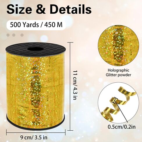 شريط تجعيد ذهبي، شريط تجعيد بطول 500 ياردة لتغليف الهدايا، سلسلة بالون 1/5 بوصة، شريط بالون مجعد شريط رفيع للبالونات عيد الميلاد وحفلات الزفاف وحفلات أعياد الميلاد والزهور الحرفية in Kuwait