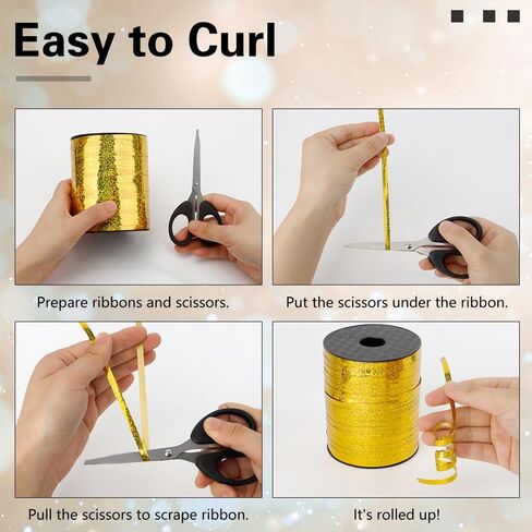 شريط تجعيد ذهبي، شريط تجعيد بطول 500 ياردة لتغليف الهدايا، سلسلة بالون 1/5 بوصة، شريط بالون مجعد شريط رفيع للبالونات عيد الميلاد وحفلات الزفاف وحفلات أعياد الميلاد والزهور الحرفية in Kuwait