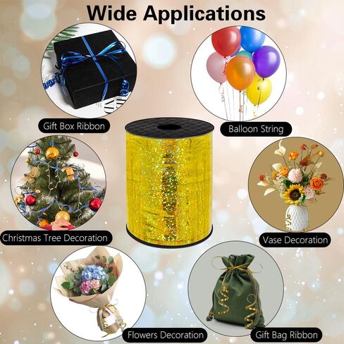 شريط تجعيد ذهبي، شريط تجعيد بطول 500 ياردة لتغليف الهدايا، سلسلة بالون 1/5 بوصة، شريط بالون مجعد شريط رفيع للبالونات عيد الميلاد وحفلات الزفاف وحفلات أعياد الميلاد والزهور الحرفية in Kuwait