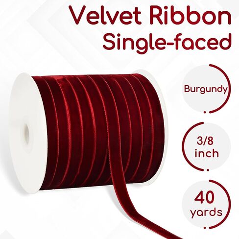 Green Velvet Ribbon 3/8 Inch 40 Yards Vintage Thin Velvet Ribbon for Choker Gift Wrapping Flower Bouquet Hair Bows Wreath Ornaments Crafts and Christmas Tree in Saudi Arabia