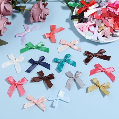 100PCS Mini Ribbon Bows 1.57" Satin Small Premade Bows for Sewing Crafts Gift Wrapping Baby Shower Hair Cake Treats Party Christmas Decorations Gold in Kuwait