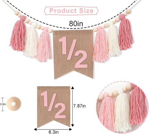 WAWUO Pink 1/2 Birthday High Chair Banner - Girls Half Birthday Party Decorations,Pink Tassel Wood Bead Highchair Garland in Saudi Arabia