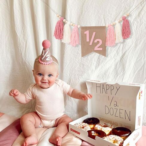 WAWUO Pink 1/2 Birthday High Chair Banner - Girls Half Birthday Party Decorations,Pink Tassel Wood Bead Highchair Garland in Saudi Arabia