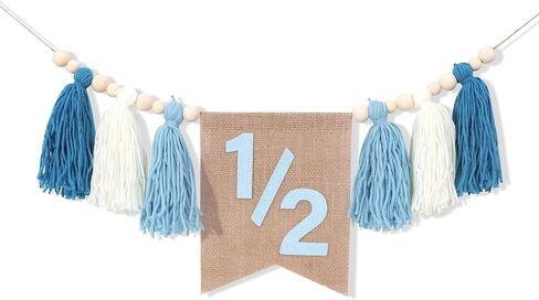 WAWUO Pink 1/2 Birthday High Chair Banner - Girls Half Birthday Party Decorations,Pink Tassel Wood Bead Highchair Garland in Saudi Arabia