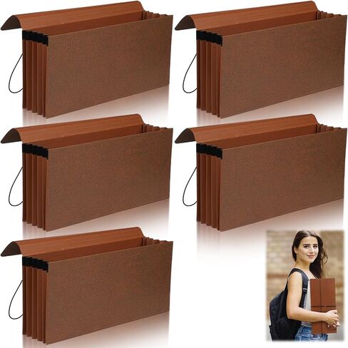 Heavy Duty Expanding File Wallet 3.5-inch Expansion Brown Expanding File Pocket with Elastic Cord Closure and Lid 12.9 x 5.9 Inch for Storage Receipt Cards Tickets (5 Pcs) in Saudi Arabia