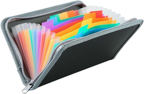13 Pockets Small Accordion Folder with Zipper Expanding Receipt Coupon Organizer Pocket 5 x 8inch Grey in Kuwait