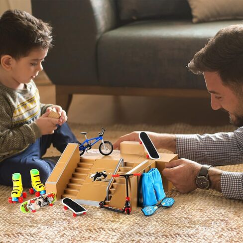 DaCool Fingerboard Skate Park Kit 19 PCS Fingerboard Ramps Mini Finger Toys Finger Skateboards Swing Board Finger Bike Scooter Roller Skates Fingerboard Skatepark Ramp Deck for Kids Gift in Kuwait