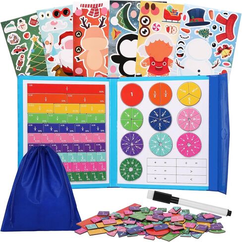 Magnetic Fraction Educational Puzzle - 110pcs Math Fraction Manipulatives for Elementary,Montessori Magnetic Book Fraction Puzzle for Children,Magnetic Fraction Circles Set Christmas Toys in Saudi Arabia