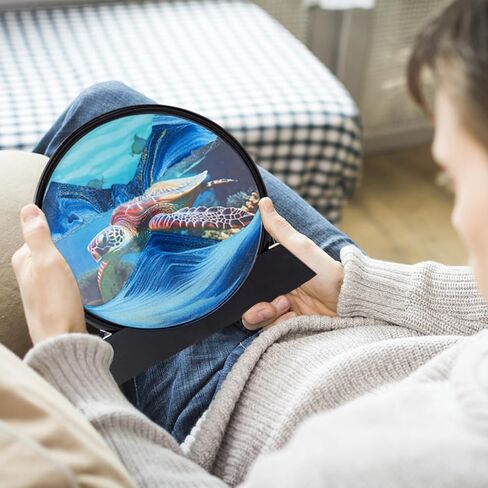 Double Side Moving Sand Art, 3D Dynamic Sand Art Liquid Motion with Mirror, Motion Round Glass 3D Deep Sea Landscape, Sensory Relaxing Desktop Table Decor Desk Home and Office (blue turtles, 7“) in Saudi Arabia