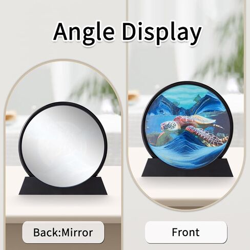 Double Side Moving Sand Art, 3D Dynamic Sand Art Liquid Motion with Mirror, Motion Round Glass 3D Deep Sea Landscape, Sensory Relaxing Desktop Table Decor Desk Home and Office (blue turtles, 7“) in Saudi Arabia