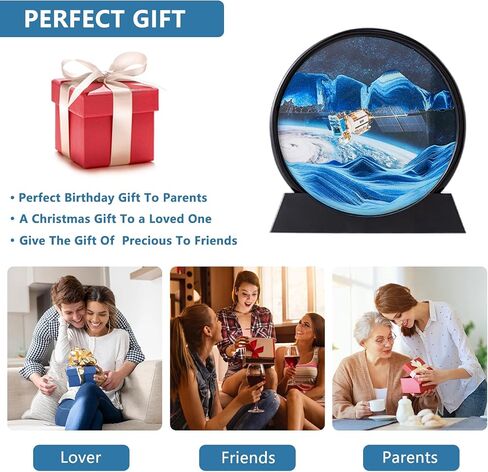 Double Side Moving Sand Art, 3D Dynamic Sand Art Liquid Motion with Mirror, Motion Round Glass 3D Deep Sea Landscape, Sensory Relaxing Desktop Table Decor Desk Home and Office (blue turtles, 7“) in Saudi Arabia