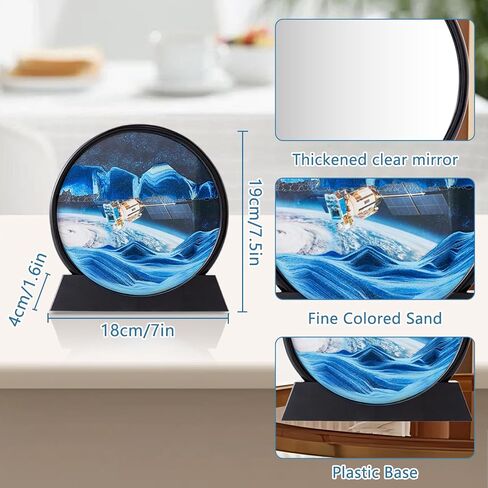 Double Side Moving Sand Art, 3D Dynamic Sand Art Liquid Motion with Mirror, Motion Round Glass 3D Deep Sea Landscape, Sensory Relaxing Desktop Table Decor Desk Home and Office (blue turtles, 7“) in Saudi Arabia