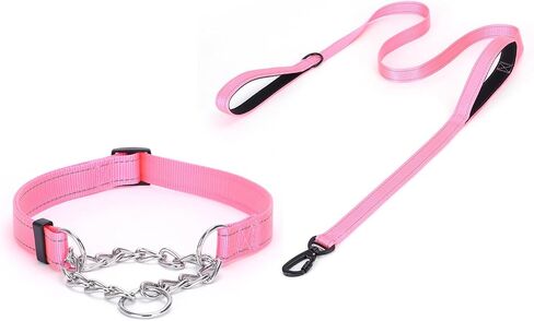 Serijoars Martingale Dog Collar, Trainer Approved Limited Slip Collar with Stainless Steel Chain, Modified Cinch Collar for Gentle & Effective Pet Training (Pink Set, S) in Saudi Arabia